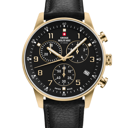 Swiss Military Minimalist Chronograph Watch – Leather, Black PL | SM34114.10 image 0