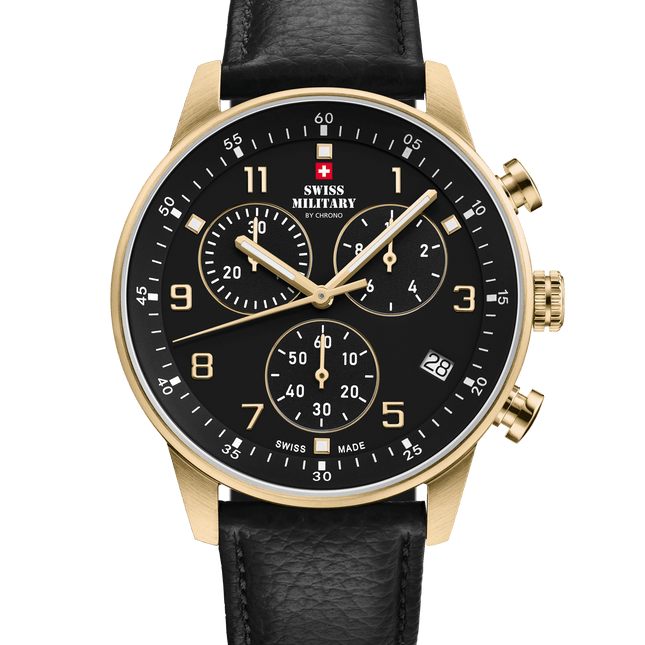 Swiss Military Minimalist Chronograph Watch – Leather, Black PL | SM34114.10 image 0
