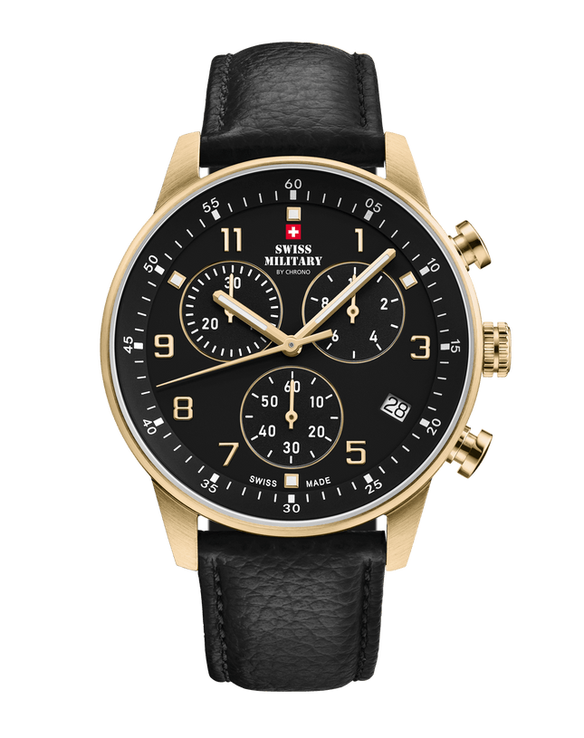 Swiss Military Minimalist Chronograph Watch – Leather, Black PL | SM34114.10 image 0