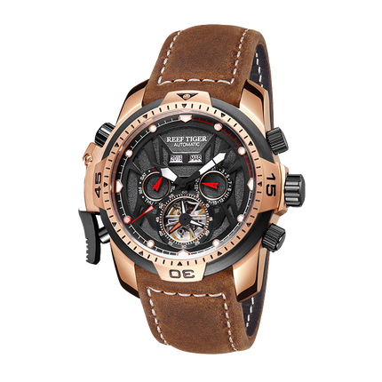 Reef Tiger Men's Aurora Transformers Skeleton Automatic Mechanical Watch - Leather image