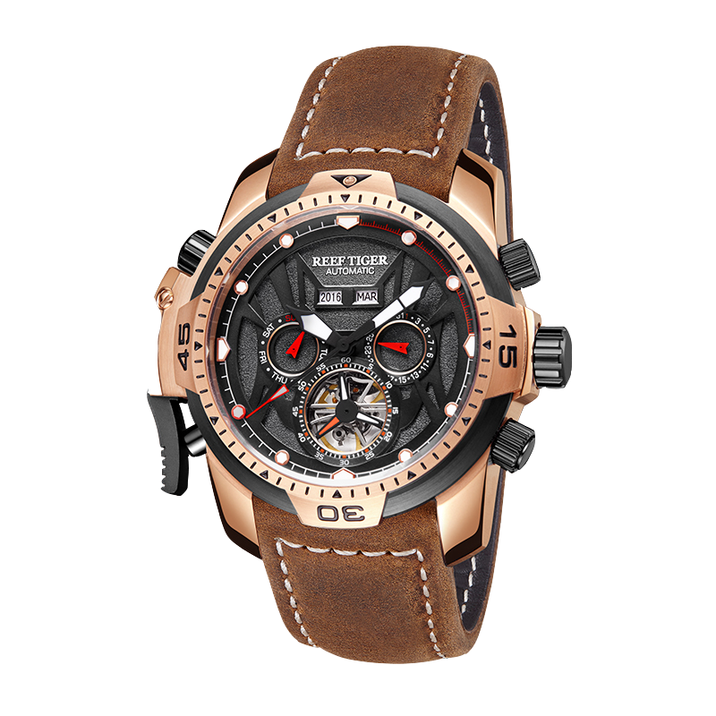 Reef Tiger Men's Aurora Transformers Skeleton Automatic Mechanical Watch - Leather image