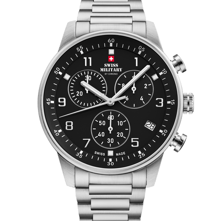 Swiss Military Minimalist Chronograph Watch – Black, Steel | SM34114.01 image 0