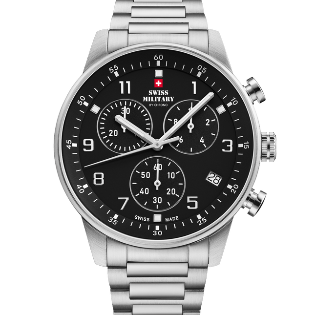 Swiss Military Minimalist Chronograph Watch – Black, Steel | SM34114.01 image 0