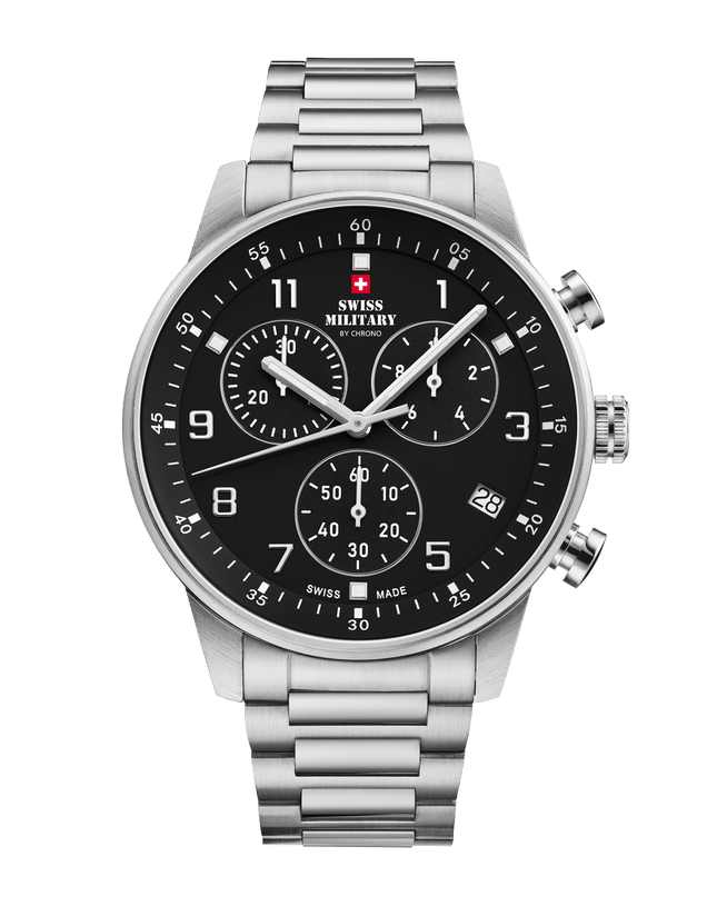 Swiss Military Minimalist Chronograph Watch – Black, Steel | SM34114.01 image 0