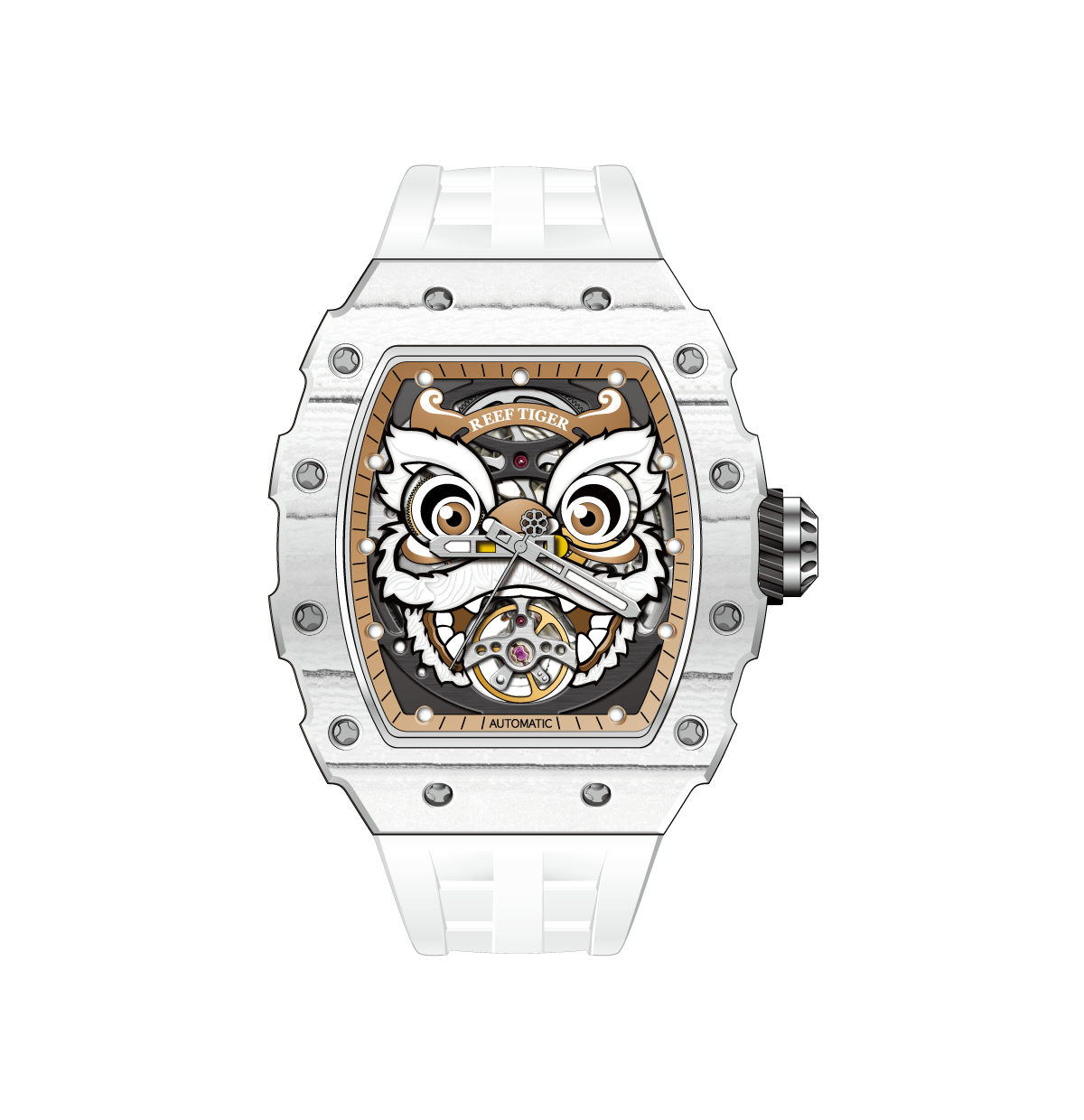 Reef Tiger Men's Chinese Lion Dance Automatic Skeleton Watch RGA3009 White image 11