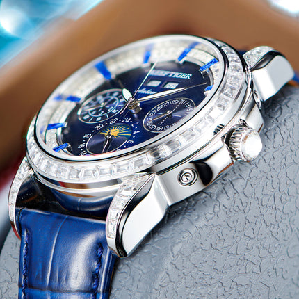 Reef Tiger Classic Philosopher Zirconia Bezel Multifunctional Mechanical Moon Phase Automatic Watch Blue RGA1988 image 5