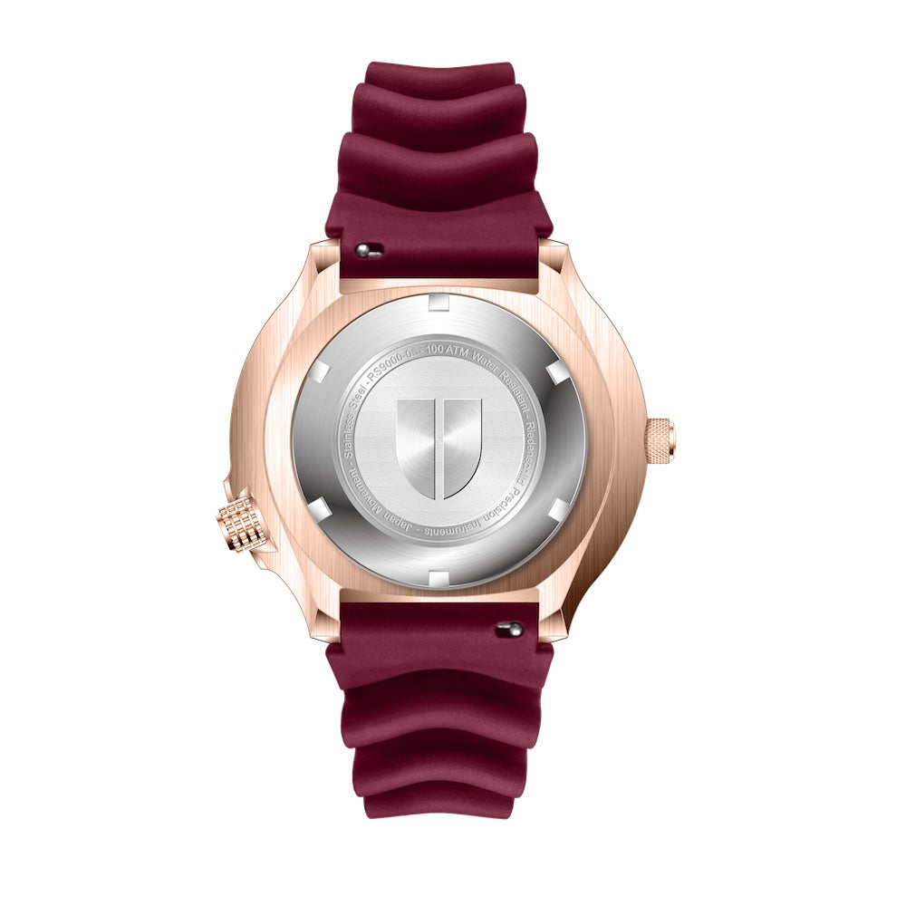 RIEDENSCHILD PRECISION INSRUMENTS GERMANY Divers Taucheruhr 1000m Helium Valve Watch Rose Gold/Burgandy image 5