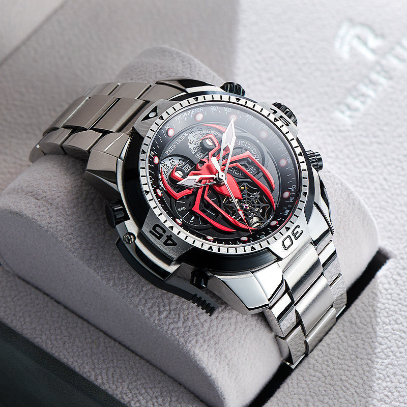 Reef Tiger Men's Aurora Spider Automatic Chronograph Watch Silver/Red image 10
