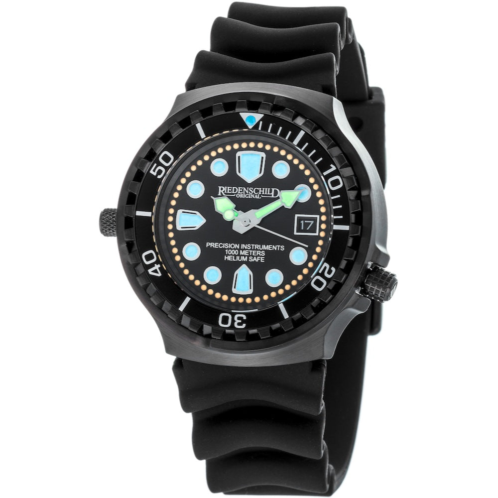 RIEDENSCHILD PRECISION INSRUMENTS GERMANY Divers Taucheruhr 1000m Helium Valve Watch Black/Light Blue image 0