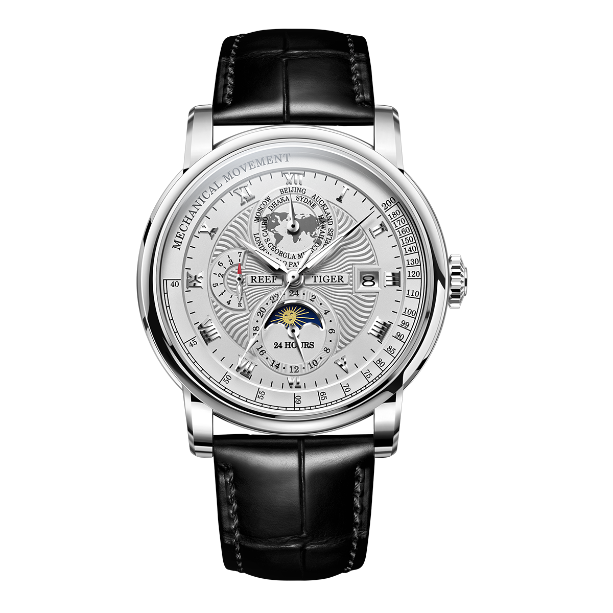 Reef Tiger Men's Artist Master II Mechanical Calendar Moon Phase Watch RGA1963 Silver/White image 0
