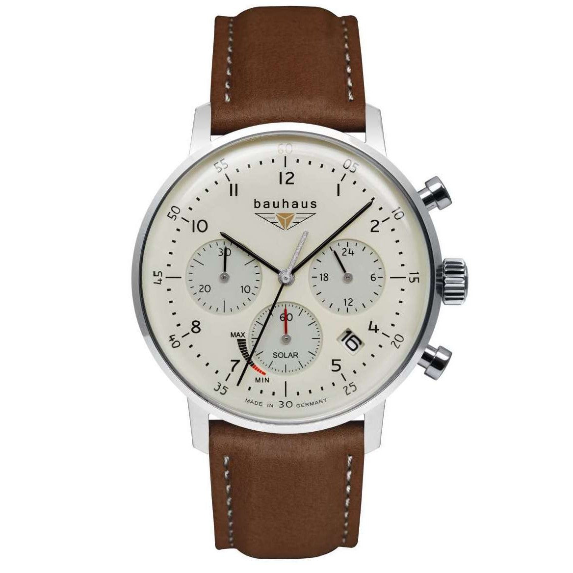 BAUHAUS Men's Solar Chronograph Leather Strap Watch 20865