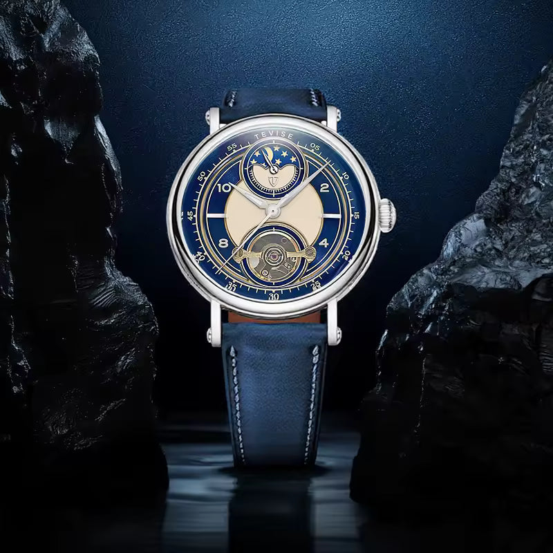 TEVISE Moonwalker III Automatic Moonphase Watch Navy Blue image 1
