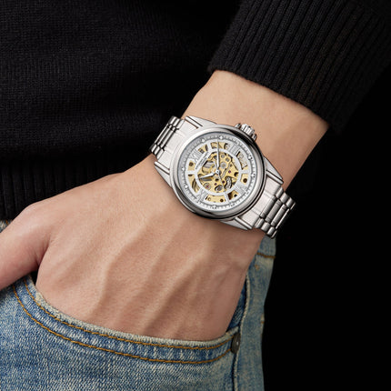 Skeleton Automatic Steel & White Mens Watch image 3