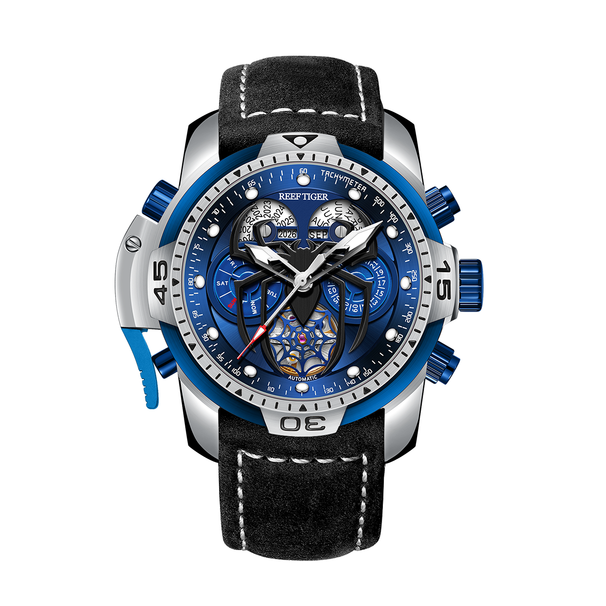 Reef Tiger Men's Aurora Spider Automatic Chronograph Watch Silver/Blue image 2