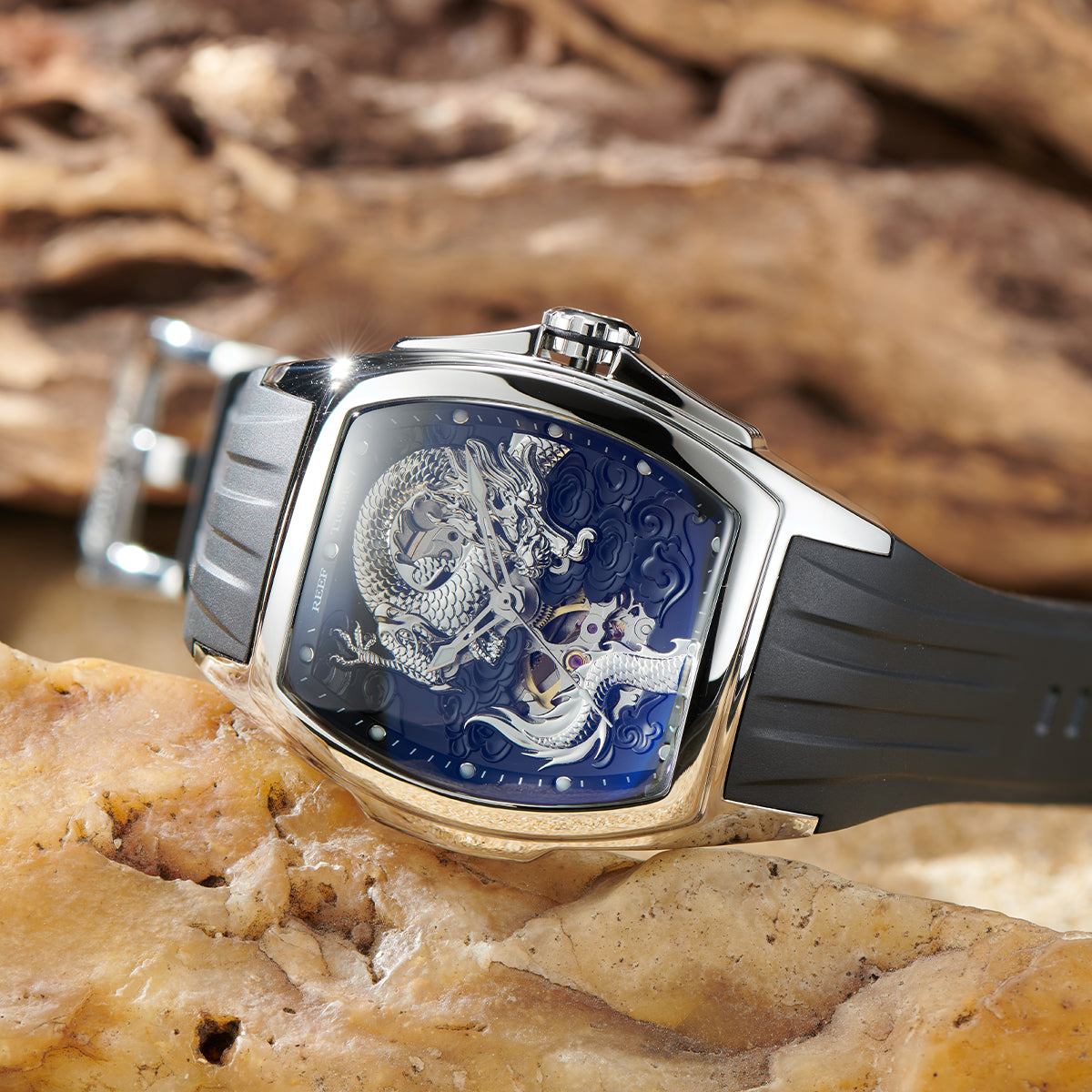 Reef Tiger Men's Aurora Chinese Dragon Skeleton Automatic Watch image 3