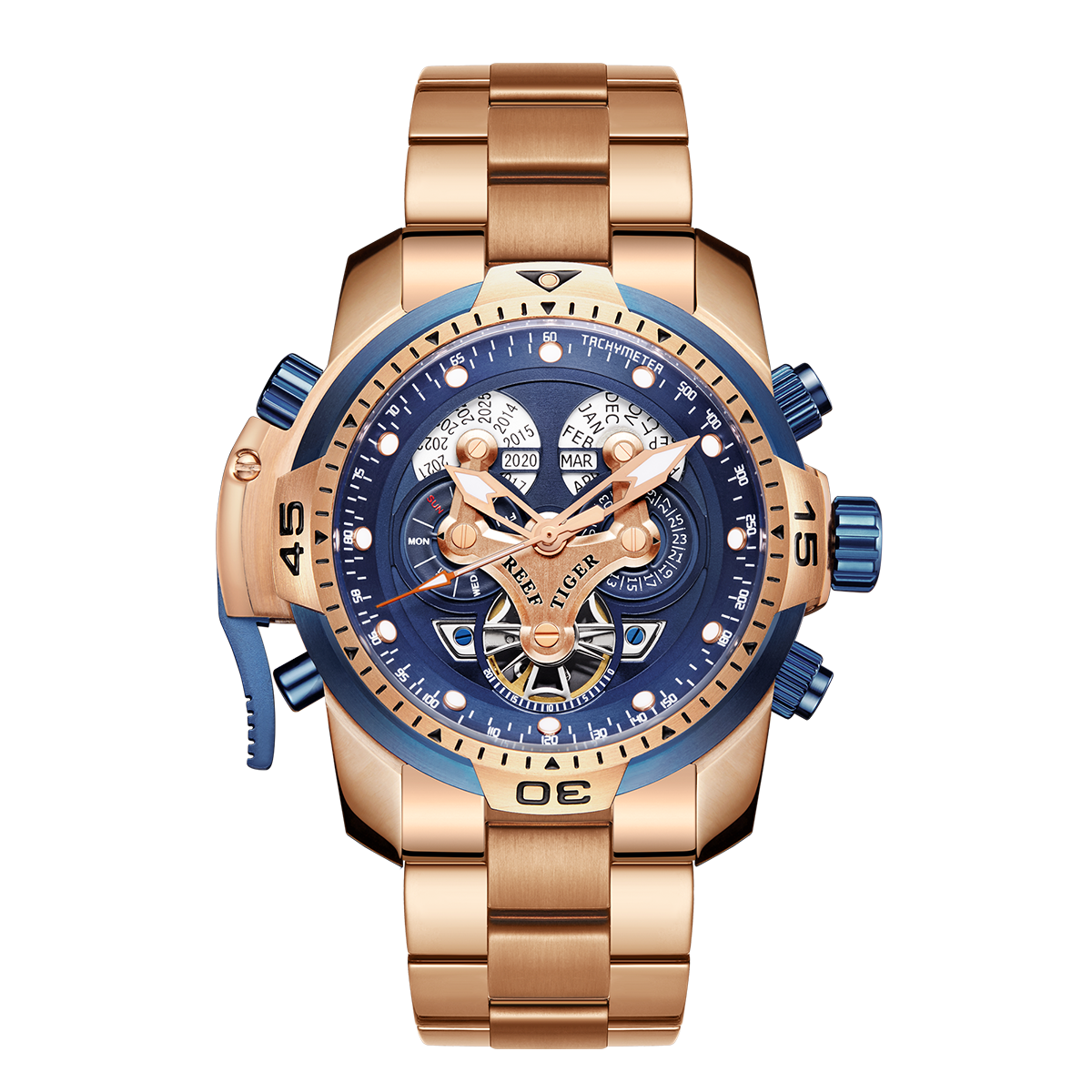 Reef Tiger Aurora Concept Luxury Skeleton Men's Automatic Rose Gold Watches for Men image 0