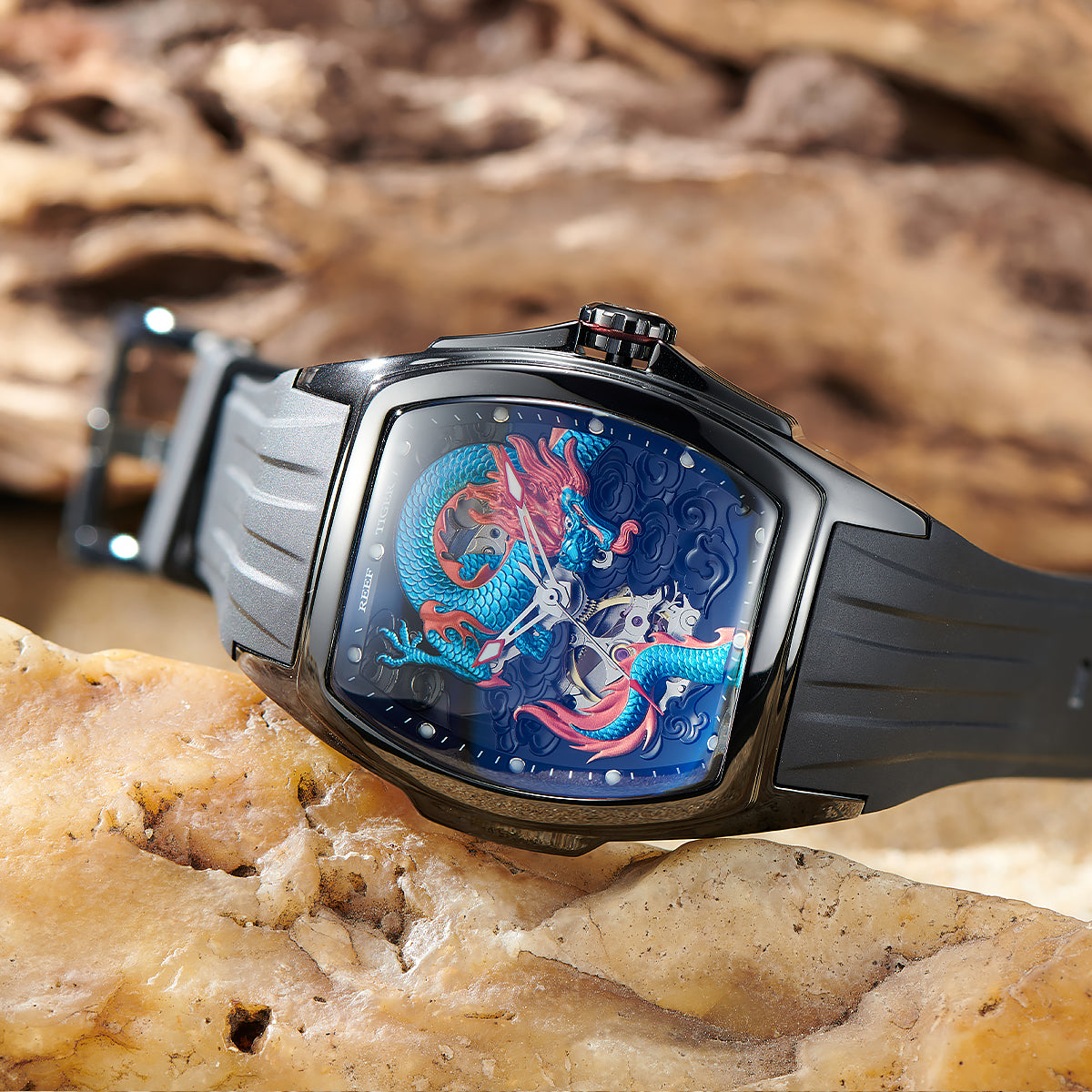 Reef Tiger Men's Aurora Chinese Dragon Skeleton Automatic Watch image 3