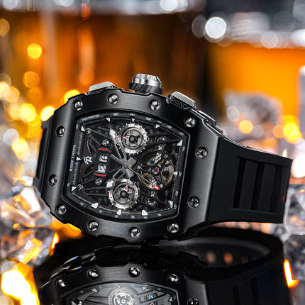 Reef Tiger Men's Aurora Titan Mechanical Multifunctional Day/Date Skeleton Automatic Watch RGA3009 Black image 2