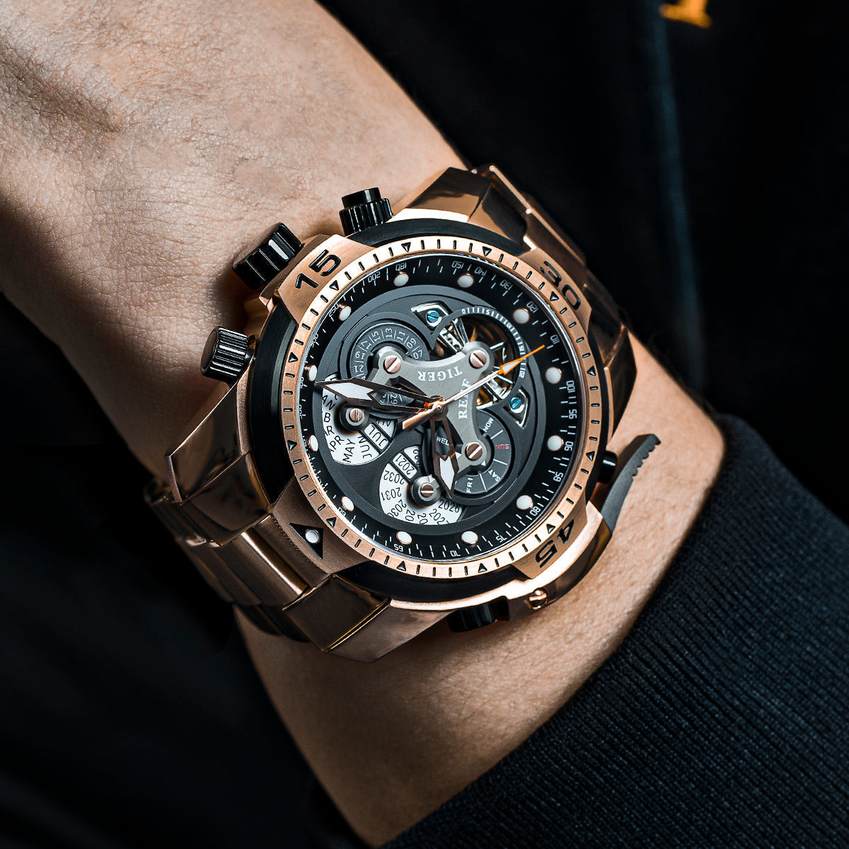 Reef Tiger Luxury Men's Aurora Concept Rose Gold Military Automatic Sport Watch image 2