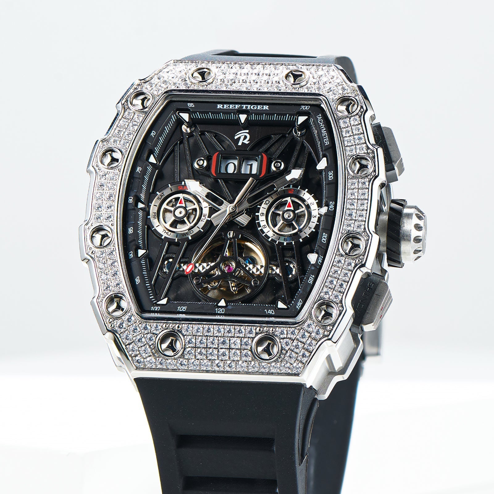 Reef Tiger Men's Aurora Titan Mechanical Multifunctional Day/Date Skeleton Automatic Watch RGA3009 - Zirconia image