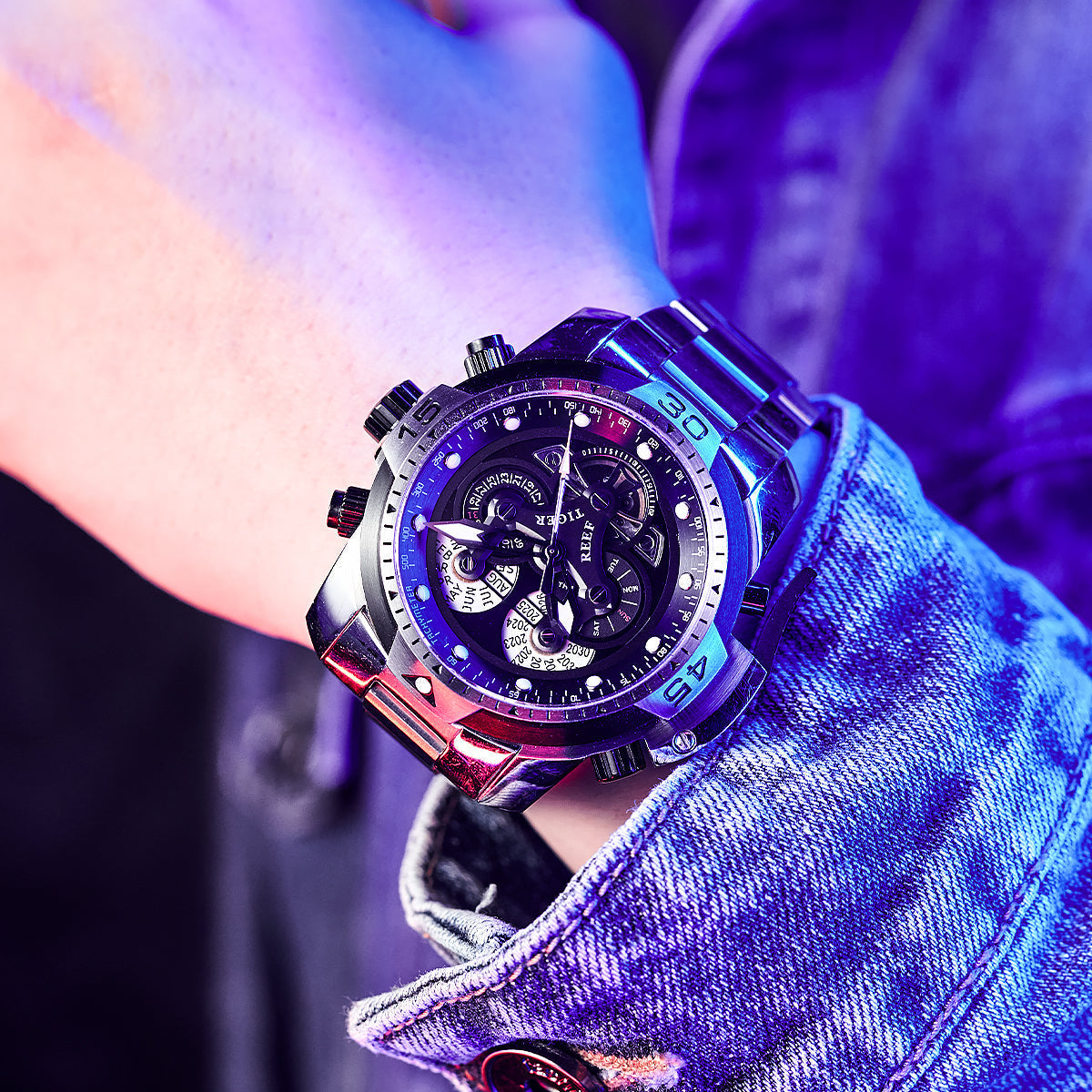 Reef Tiger Men's Aurora Concept Skeleton Automatic Mechanical Watch image 4