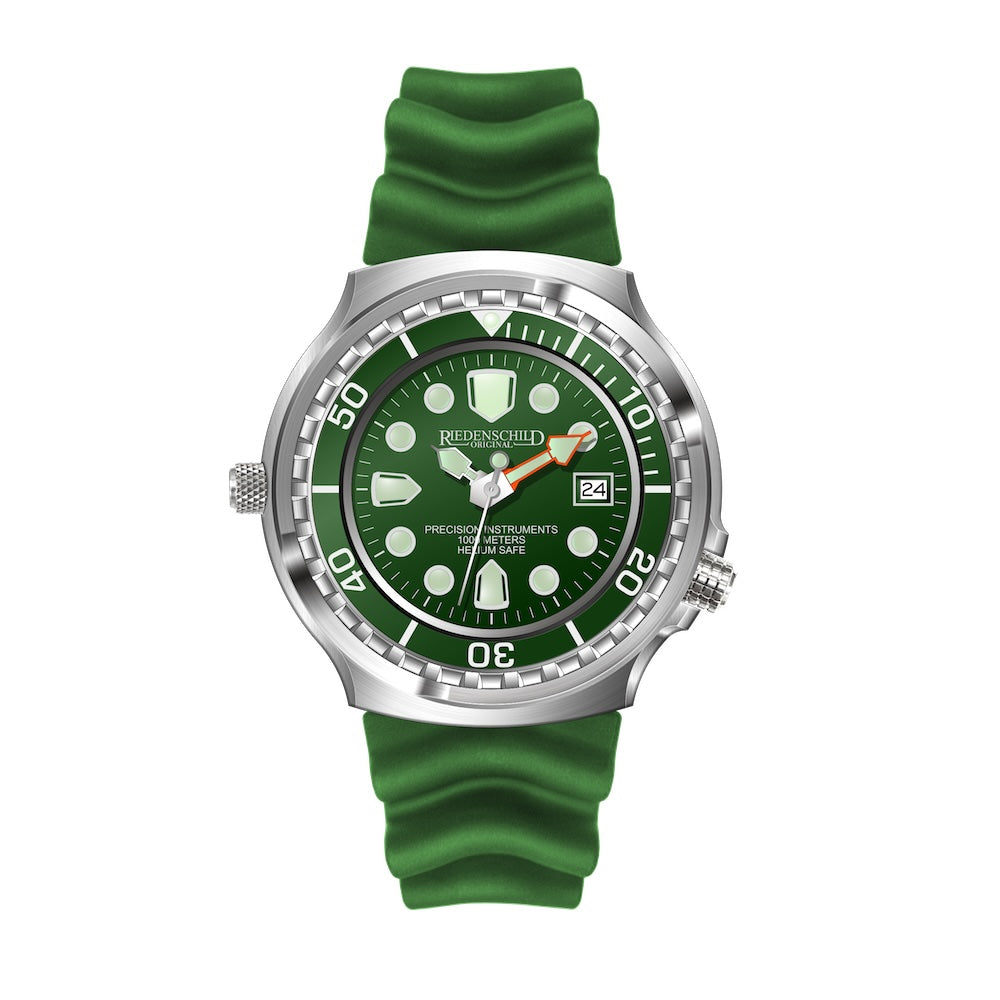 RIEDENSCHILD PRECISION INSRUMENTS GERMANY Divers Taucheruhr 1000m Helium Valve Watch Green image 2