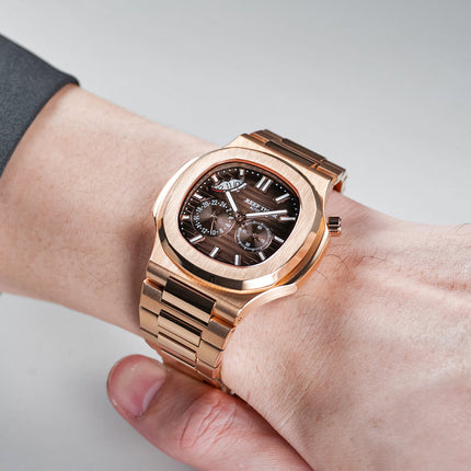 Reef Tiger Men's Peak 44mm Square Crystal Bezel Automatic Watch RGA2019 Rose Gold/Brown image 3