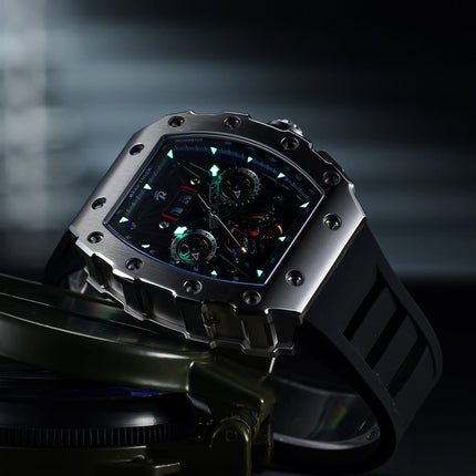 Reef Tiger Men's Aurora Titan Mechanical Multifunctional Day/Date Skeleton Automatic Watch RGA3009 Black image 4