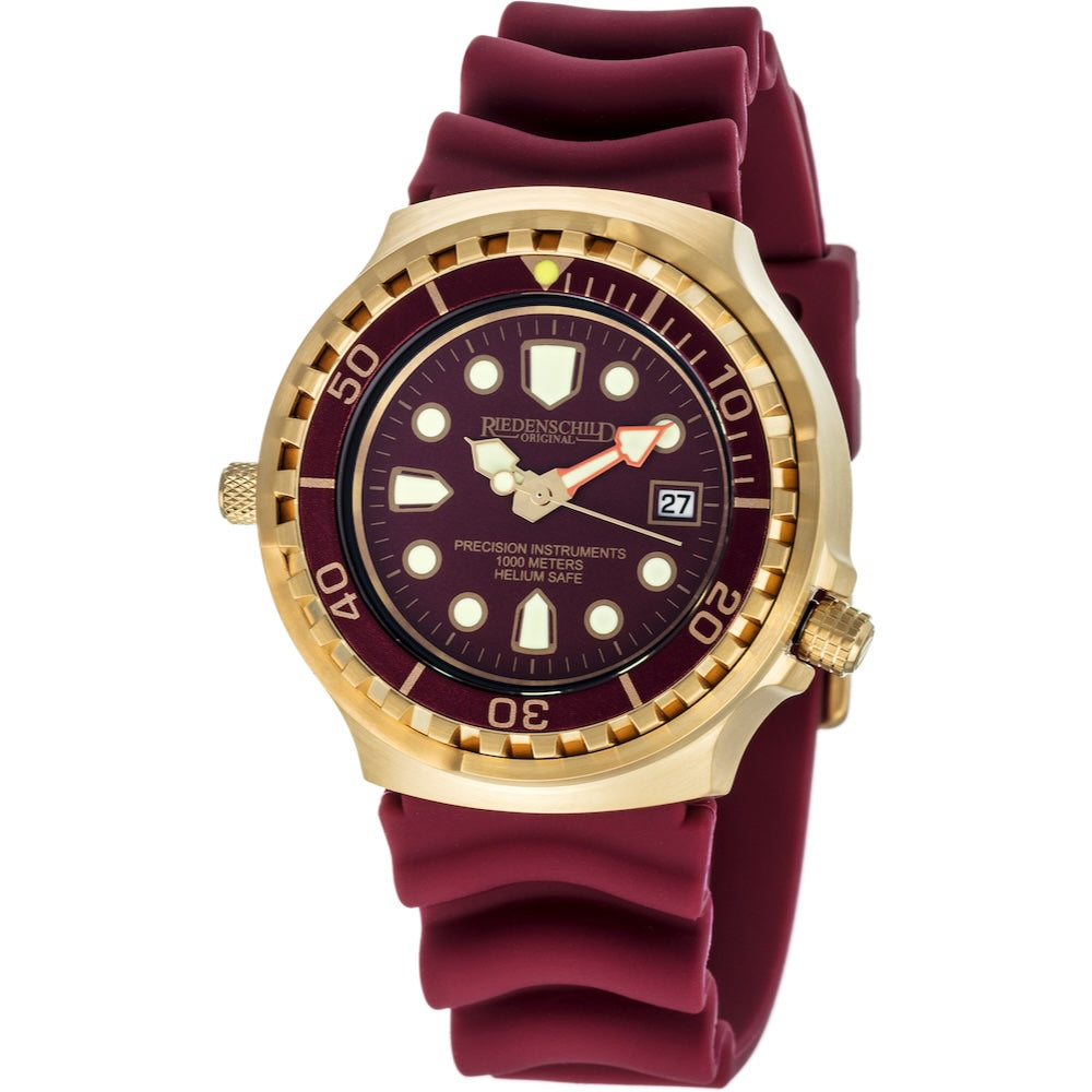 RIEDENSCHILD PRECISION INSRUMENTS GERMANY Divers Taucheruhr 1000m Helium Valve Watch Gold/Burgandy image 0