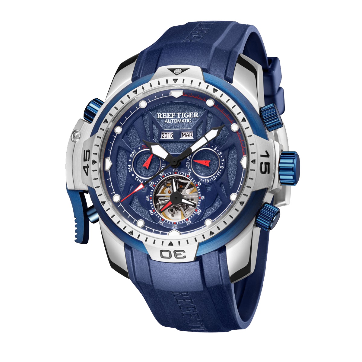 Reef Tiger Men's Aurora Transformers Skeleton Automatic Mechanical Watch - Rubber image