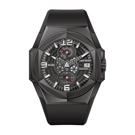 Reef Tiger Men's Black Shark Traveler Multifunctional Automatic Mechanical Dive Watch RGA6906 Black image 0