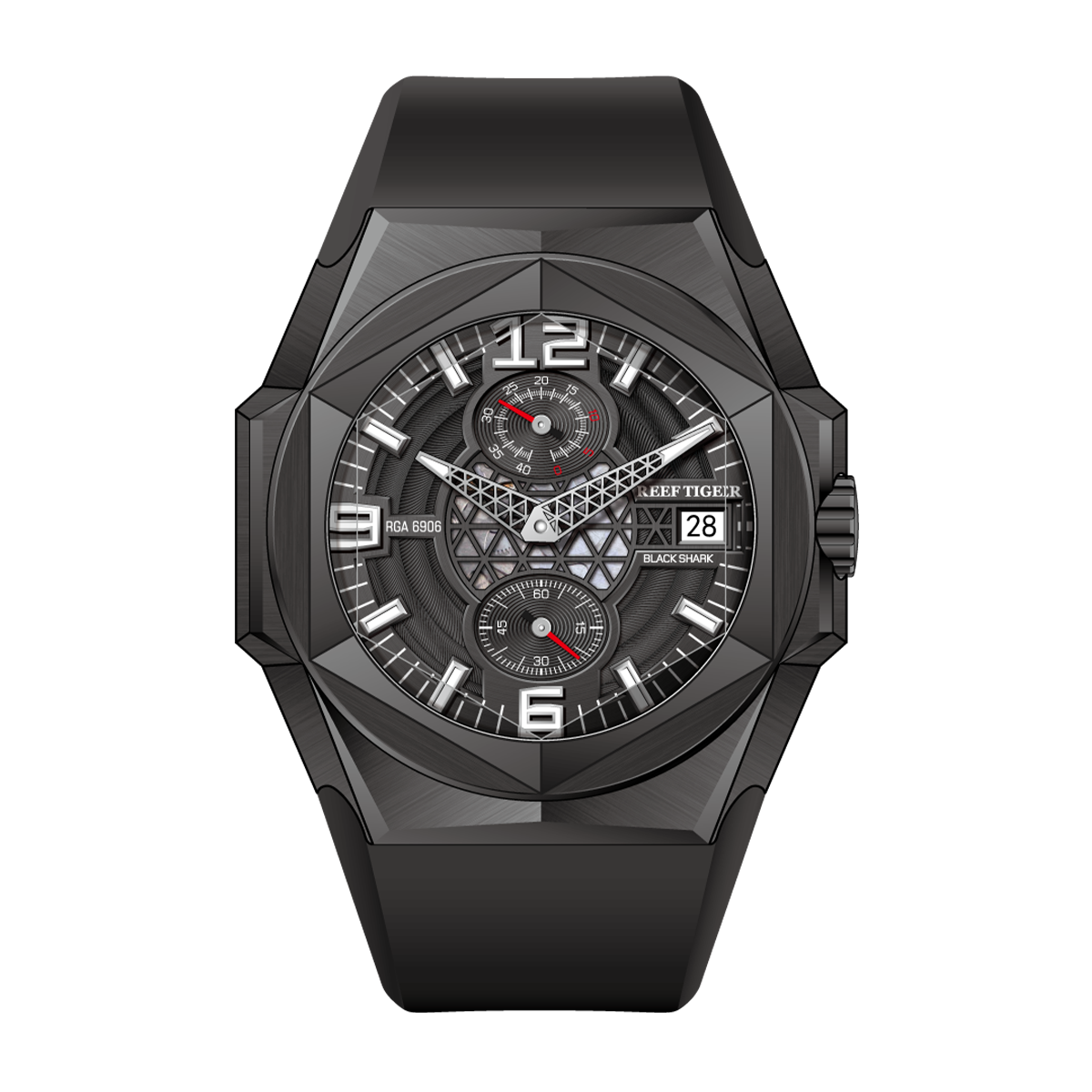 Reef Tiger Men's Black Shark Traveler Multifunctional Automatic Mechanical Dive Watch RGA6906 Black image 0