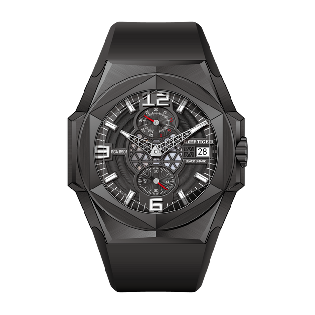 Reef Tiger Men's Black Shark Traveler Multifunctional Automatic Mechanical Dive Watch RGA6906 Black image 0