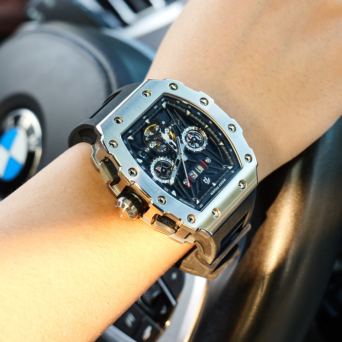 Reef Tiger Men's Aurora Titan Mechanical Multifunctional Day/Date Skeleton Automatic Watch RGA3009 image 2