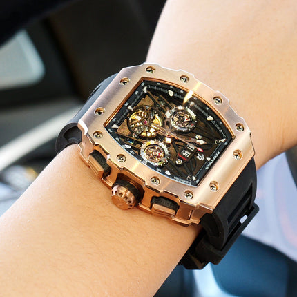 Reef Tiger Men's Aurora Titan Mechanical Multifunctional Day/Date Skeleton Automatic Watch RGA3009 Rose Gold image 2