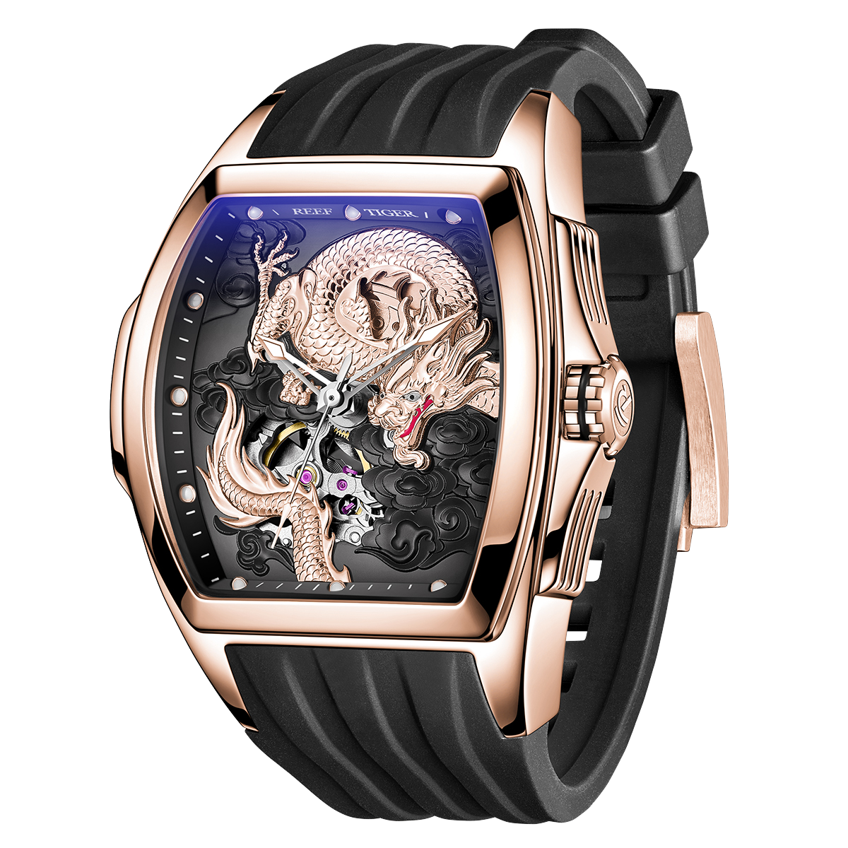 Reef Tiger Men's Aurora Chinese Dragon Skeleton Automatic Watch image 1