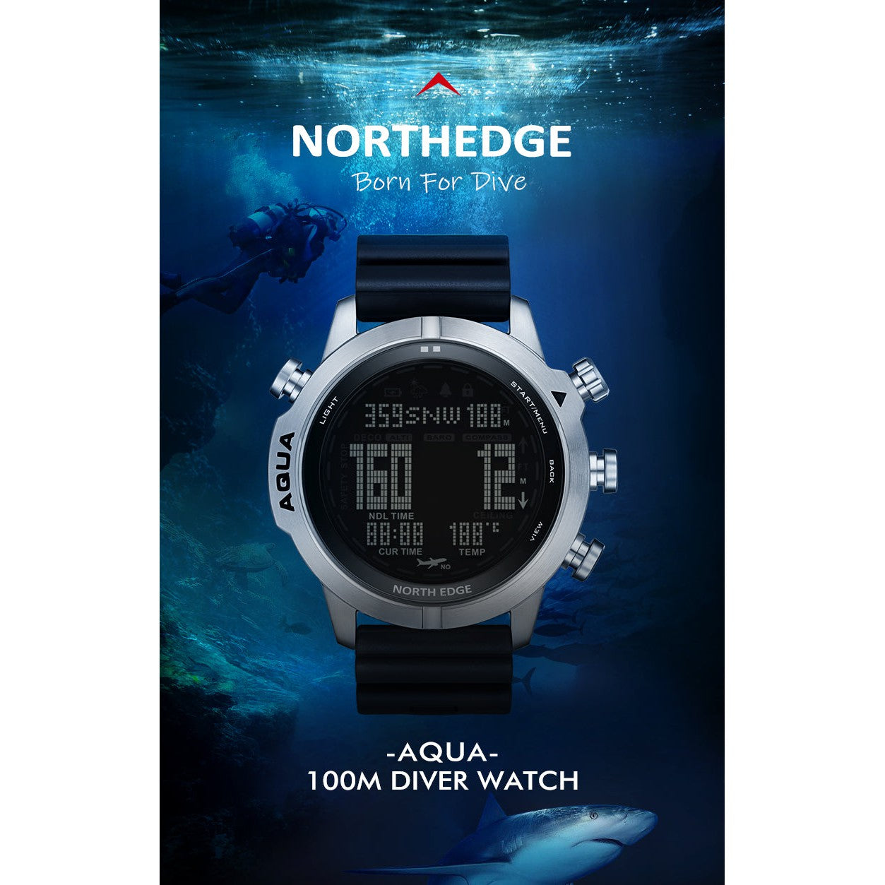 NORTH EDGE Tactical Aqua Scuba Dive Watch Black image 4