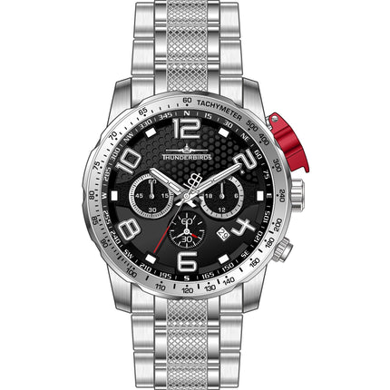 THUNDERBIRDS Aircraft Ejector Tachy Chronograph Steel Bracelet Watch Silver/Black image 1