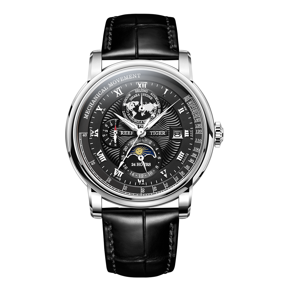 Reef Tiger Men's Artist Master II Mechanical Calendar Moon Phase Watch RGA1963 Silver image 0