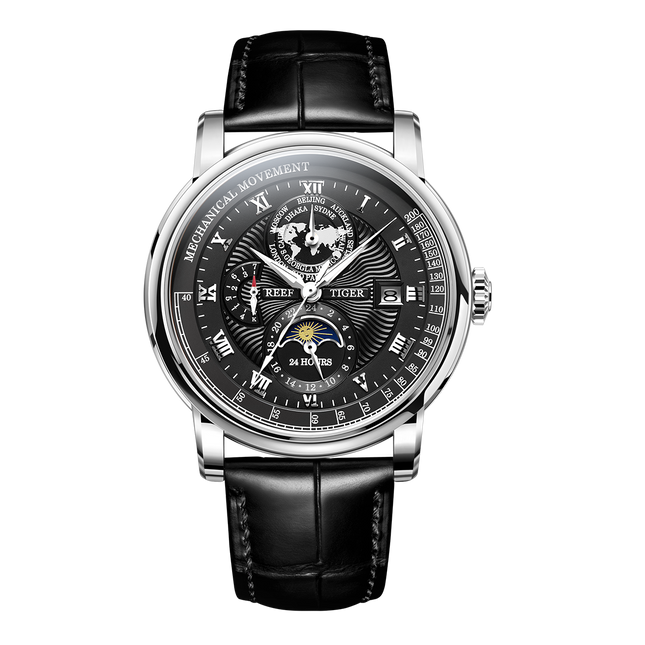 Reef Tiger Men's Artist Master II Mechanical Calendar Moon Phase Watch RGA1963 Silver image 0