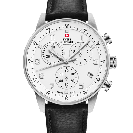 Swiss Military Minimalist Chronograph Watch – Leather, White | SM34114.09 image 0