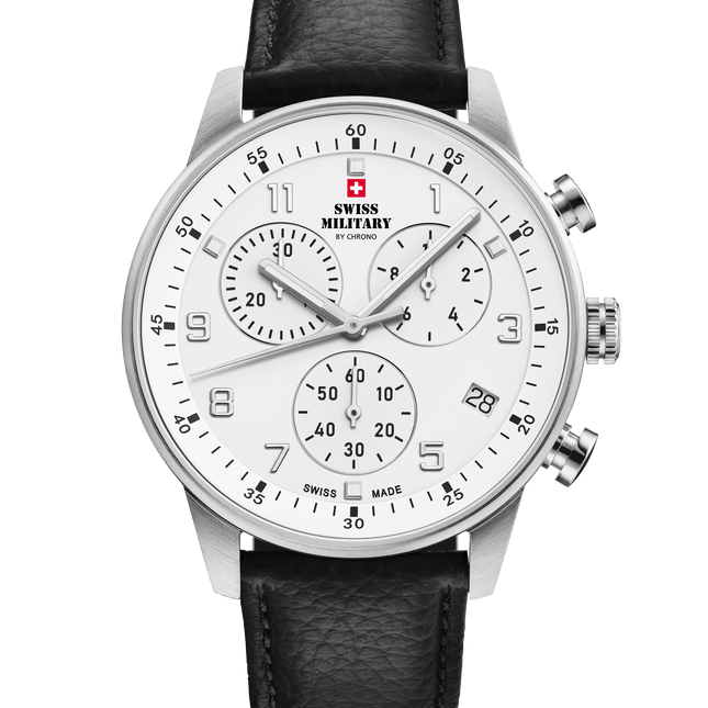 Swiss Military Minimalist Chronograph Watch – Leather, White | SM34114.09 image 0