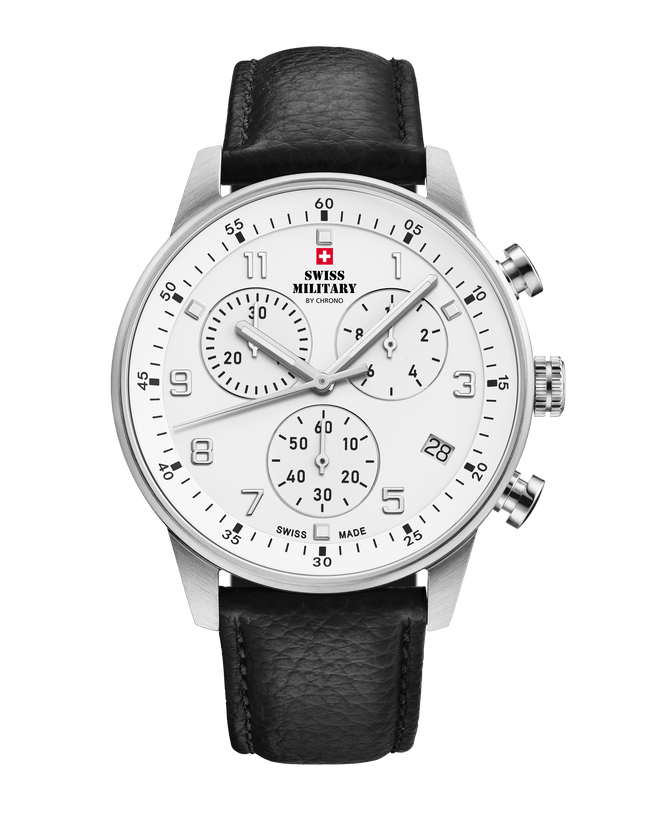 Swiss Military Minimalist Chronograph Watch – Leather, White | SM34114.09 image 0