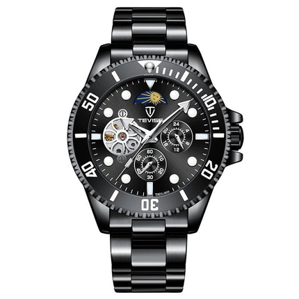 TEVISE Perpetual Automatic Flower Moon Ionic Black Watch image 0