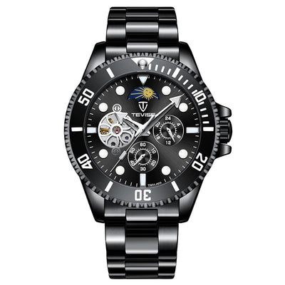 TEVISE Perpetual Automatic Flower Moon Ionic Black Watch image 0