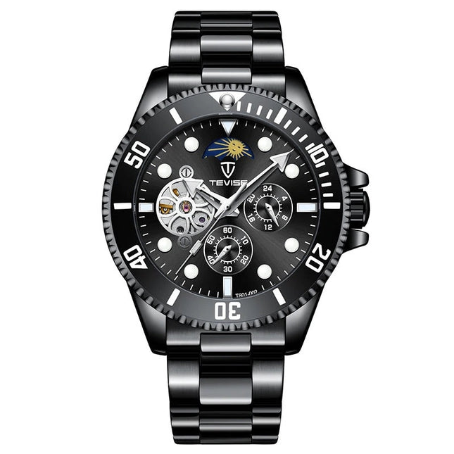 TEVISE Perpetual Automatic Flower Moon Ionic Black Watch image 0