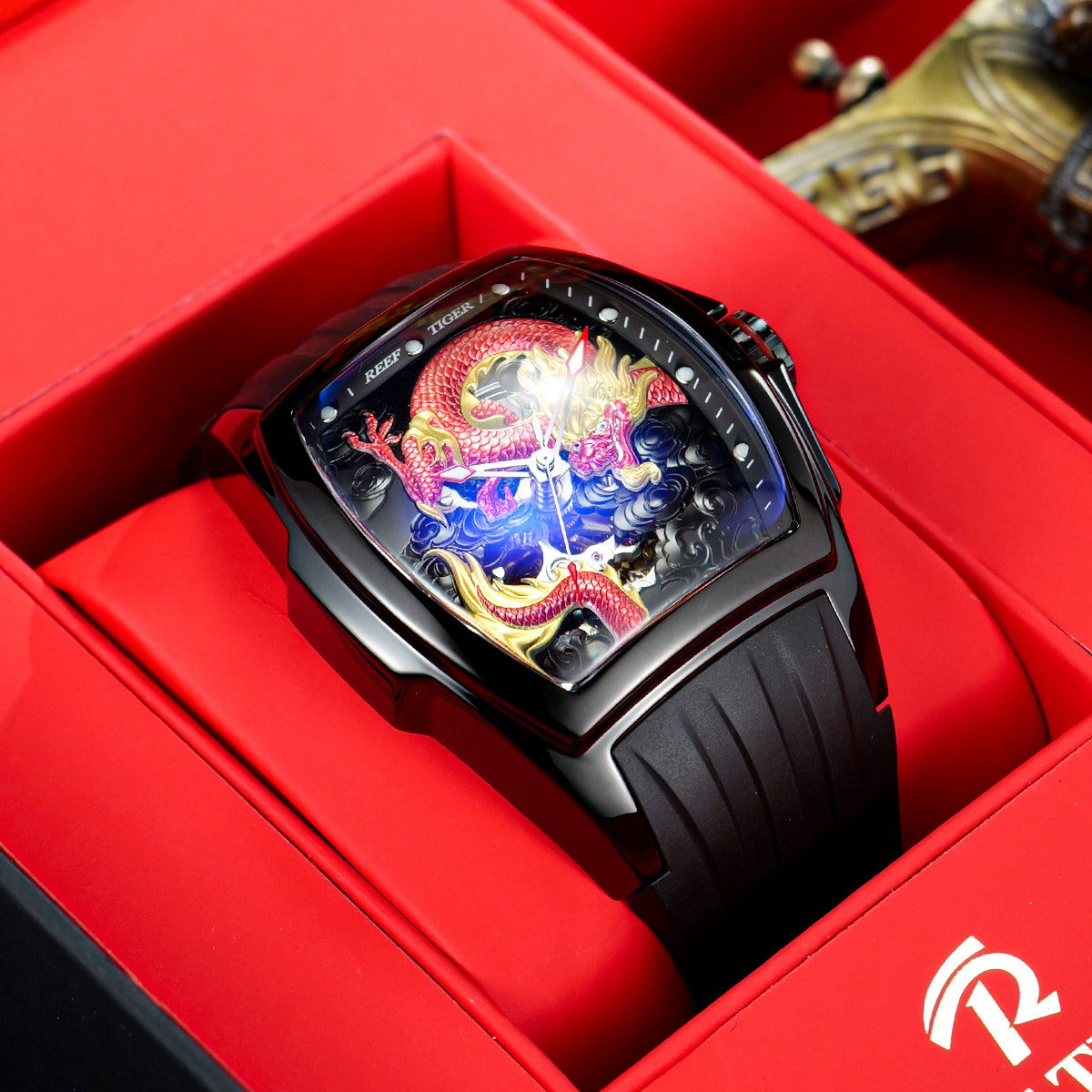 Reef Tiger Men's Aurora Chinese Dragon Skeleton Automatic Watch image 11