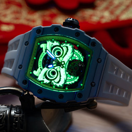Reef Tiger Men's Chinese Lion Dance Automatic Skeleton Watch RGA3009 White image 4