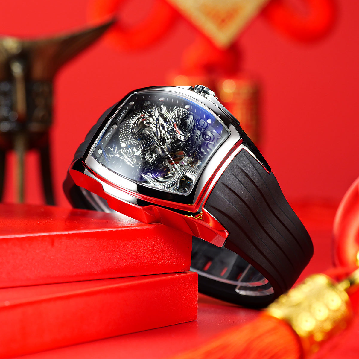 Reef Tiger Men's Aurora Chinese Dragon Skeleton Automatic Watch image 7