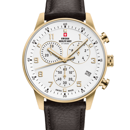 Swiss Military Minimalist Chronograph Watch – Leather, White PL | SM34114.11 image 0